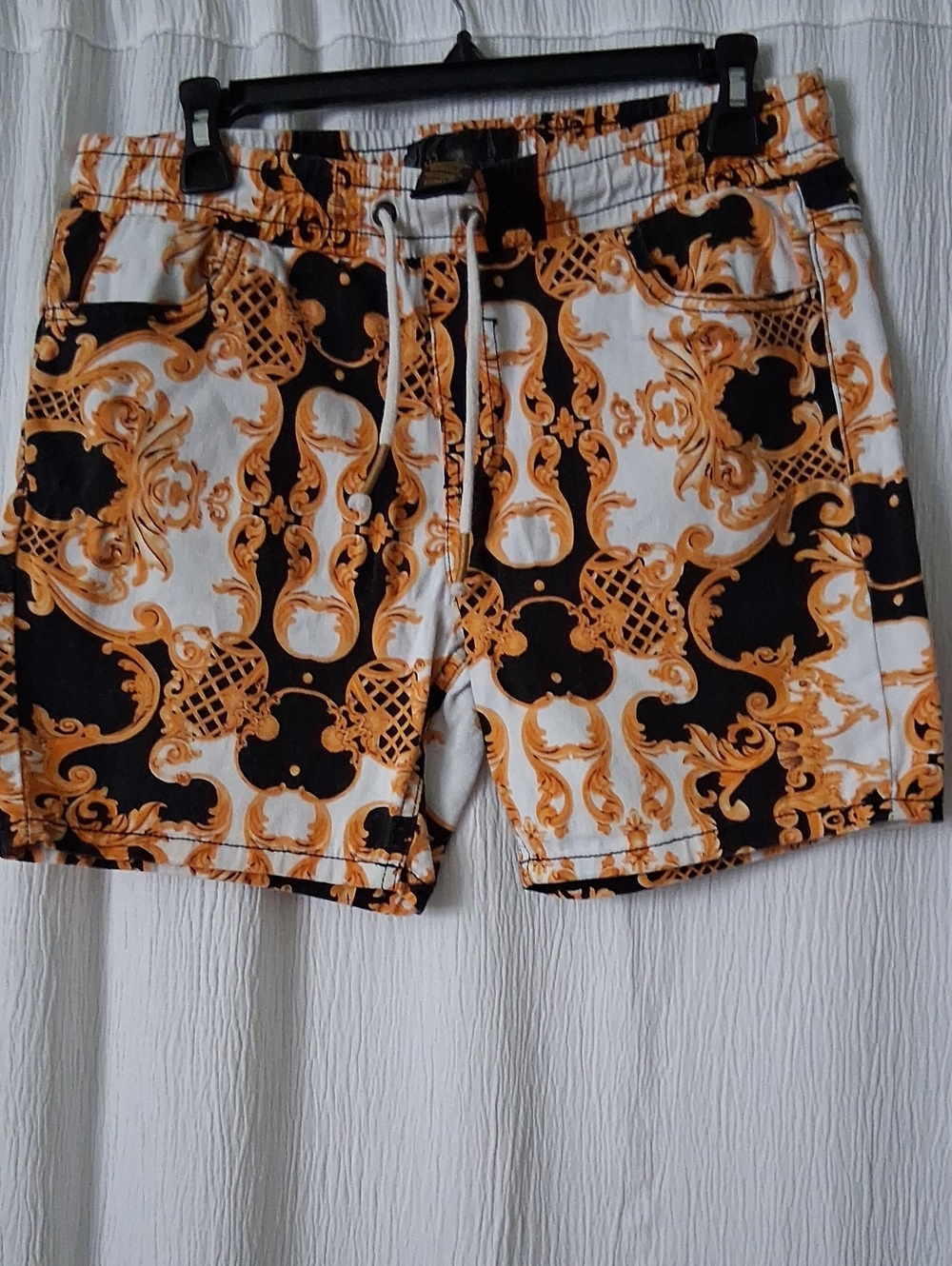 Kids' Black & Gold Baroque Print Shorts
